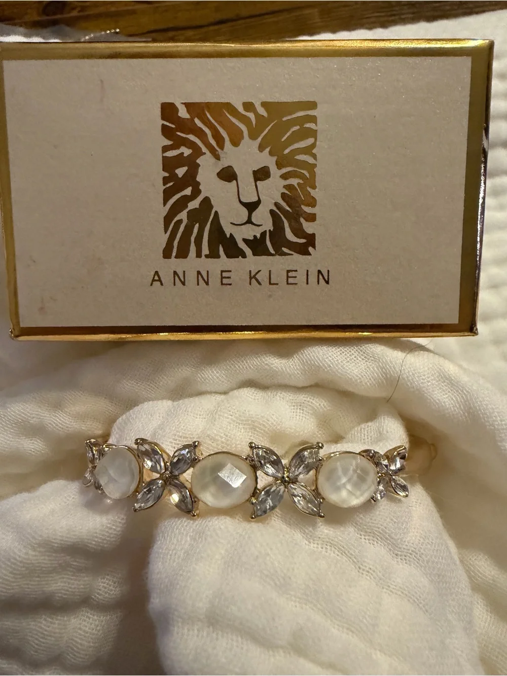 Anne Klein Gold Bracelet with Mother-of-Pearl Like Stones and Clear Crystals NWT